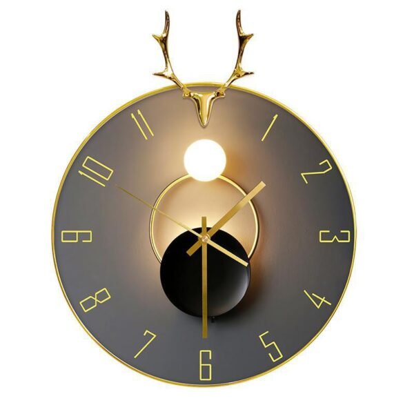 Cross-border Amazon hot sale creative black gold antlers clock with light luxury artistic living room wall mute decorative wall clock