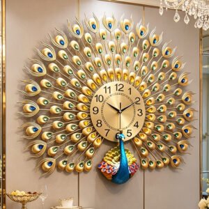 Cross-border hot selling Peacock wall clock light luxury clock living room pocket watch wall clocks noiseless clock creative restaurant decoration art
