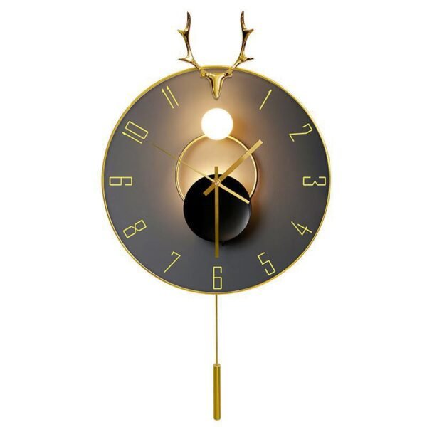 Cross-border Amazon hot sale creative black gold antlers clock with light luxury artistic living room wall mute decorative wall clock