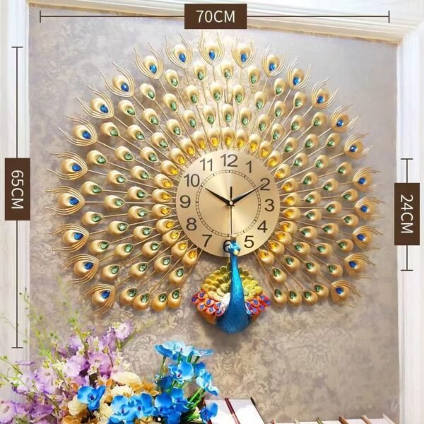 Cross-border hot selling Peacock wall clock light luxury clock living room pocket watch wall clocks noiseless clock creative restaurant decoration art
