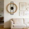 Cross-border Amazon hot wooden ring black iron geometric wall clock Nordic style living room and dining room walls mute decorative clock