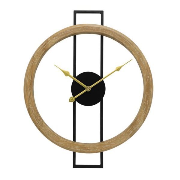 Cross-border Amazon hot wooden ring black iron geometric wall clock Nordic style living room and dining room walls mute decorative clock