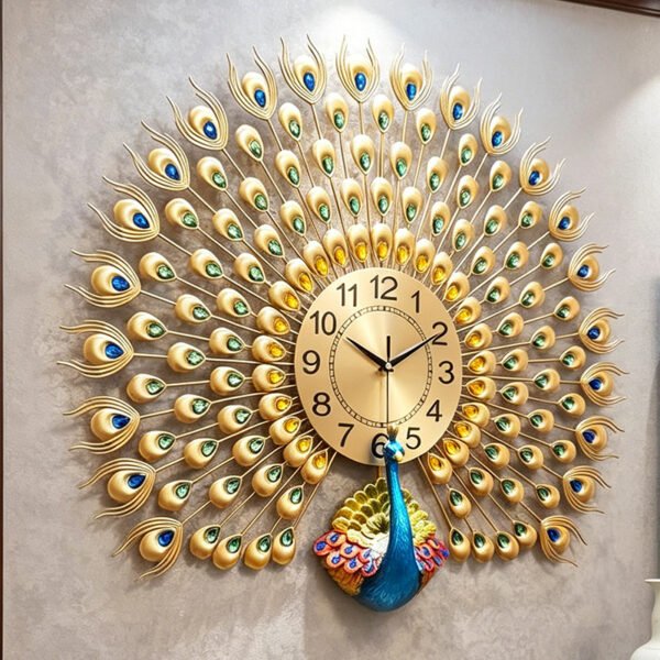 Cross-border hot selling Peacock wall clock light luxury clock living room pocket watch wall clocks noiseless clock creative restaurant decoration art